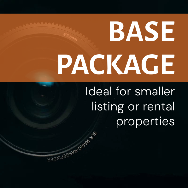 Base package for smaller listings or rental properties, featuring a camera lens graphic.