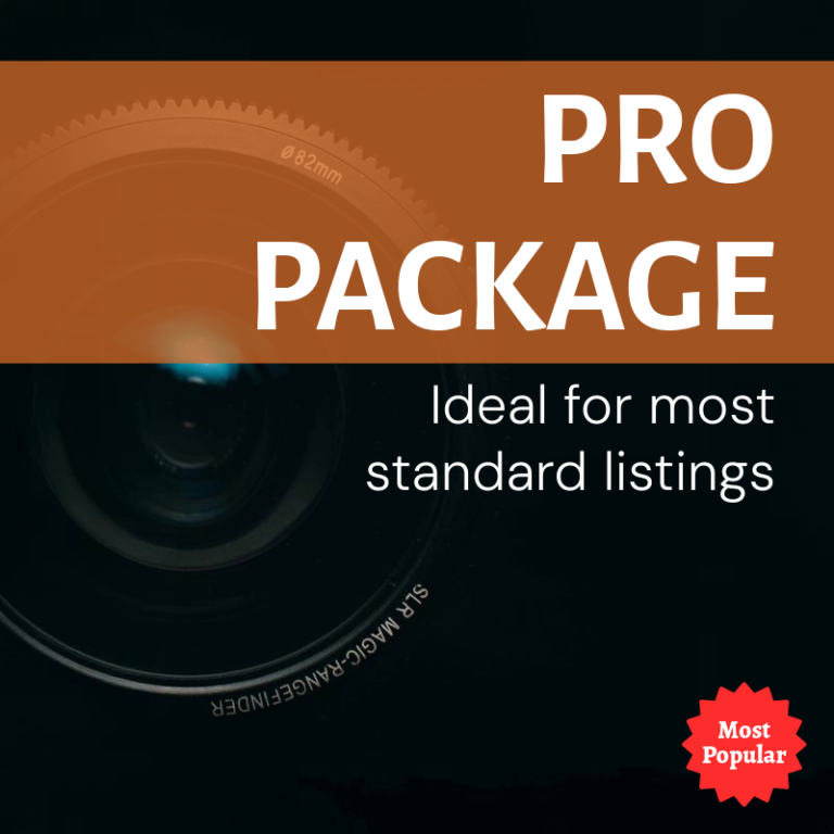 Pro package for standard listings with a camera lens graphic.